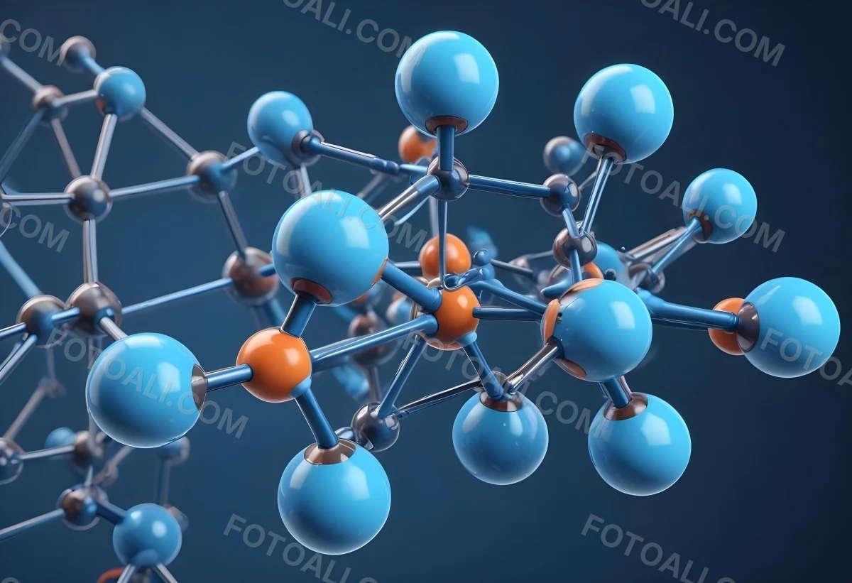 3d Model Molecular Structure With Interconnected Spheres And Rods Blue Color Scheme Scientific Visualization Clean And Modern Design Abstract Representation Of Molecules Technology Related Theme Against A Blue Ba 48 5e0c