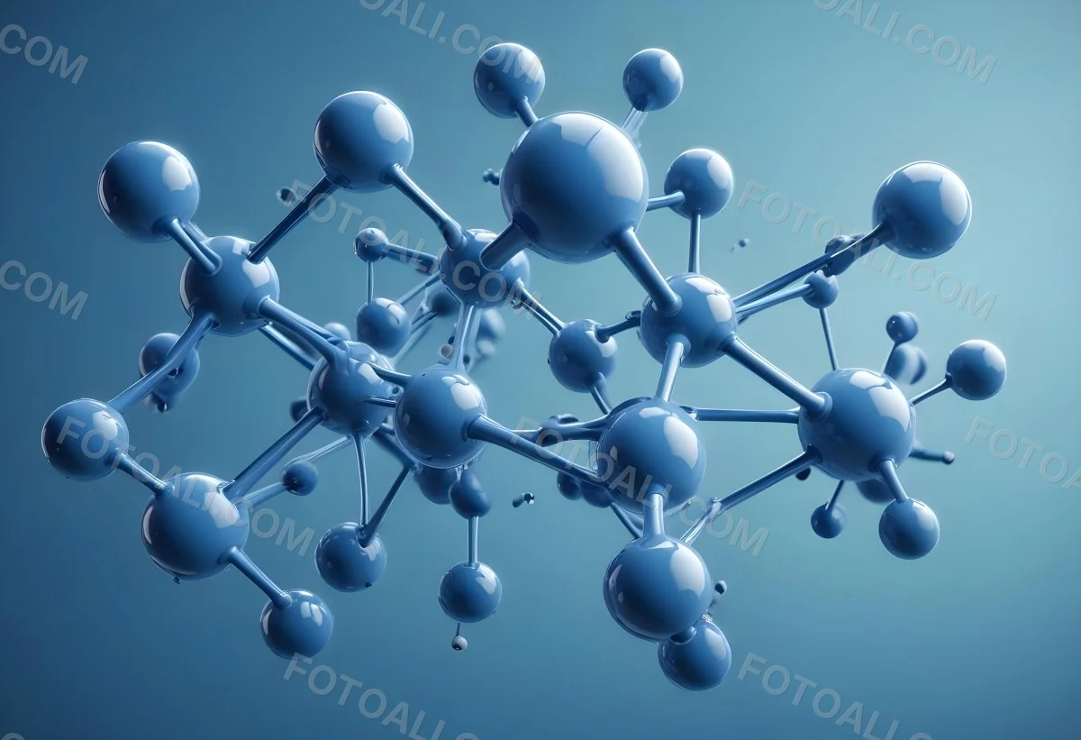 3d Model Molecular Structure With Interconnected Spheres And Rods Blue Color Scheme Scientific Visualization Clean And Modern Design Abstract Representation Of Molecules Technology Related Theme Against A Blue Ba 58 C9b4