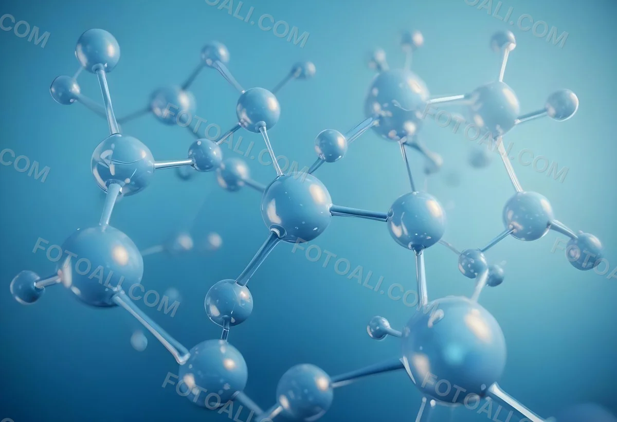 3d Model Molecular Structure With Interconnected Spheres And Rods Blue Color Scheme Scientific Visualization Clean And Modern Design Abstract Representation Of Molecules Technology Related Theme Against A Blue Ba 6 217c