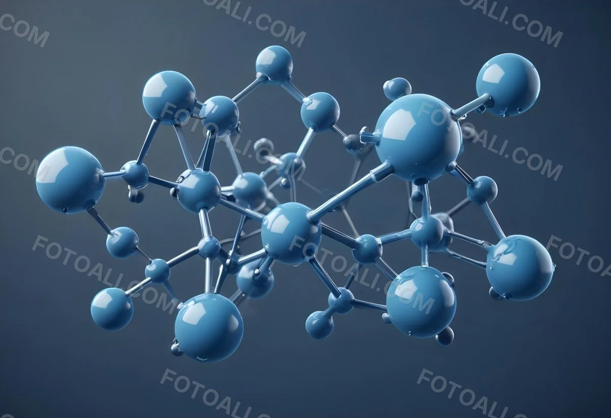 3d Model Molecular Structure With Interconnected Spheres And Rods Blue Color Scheme Scientific Visualization Clean And Modern Design Abstract Representation Of Molecules Technology Related Theme Against A Blue Ba 60 0b3c