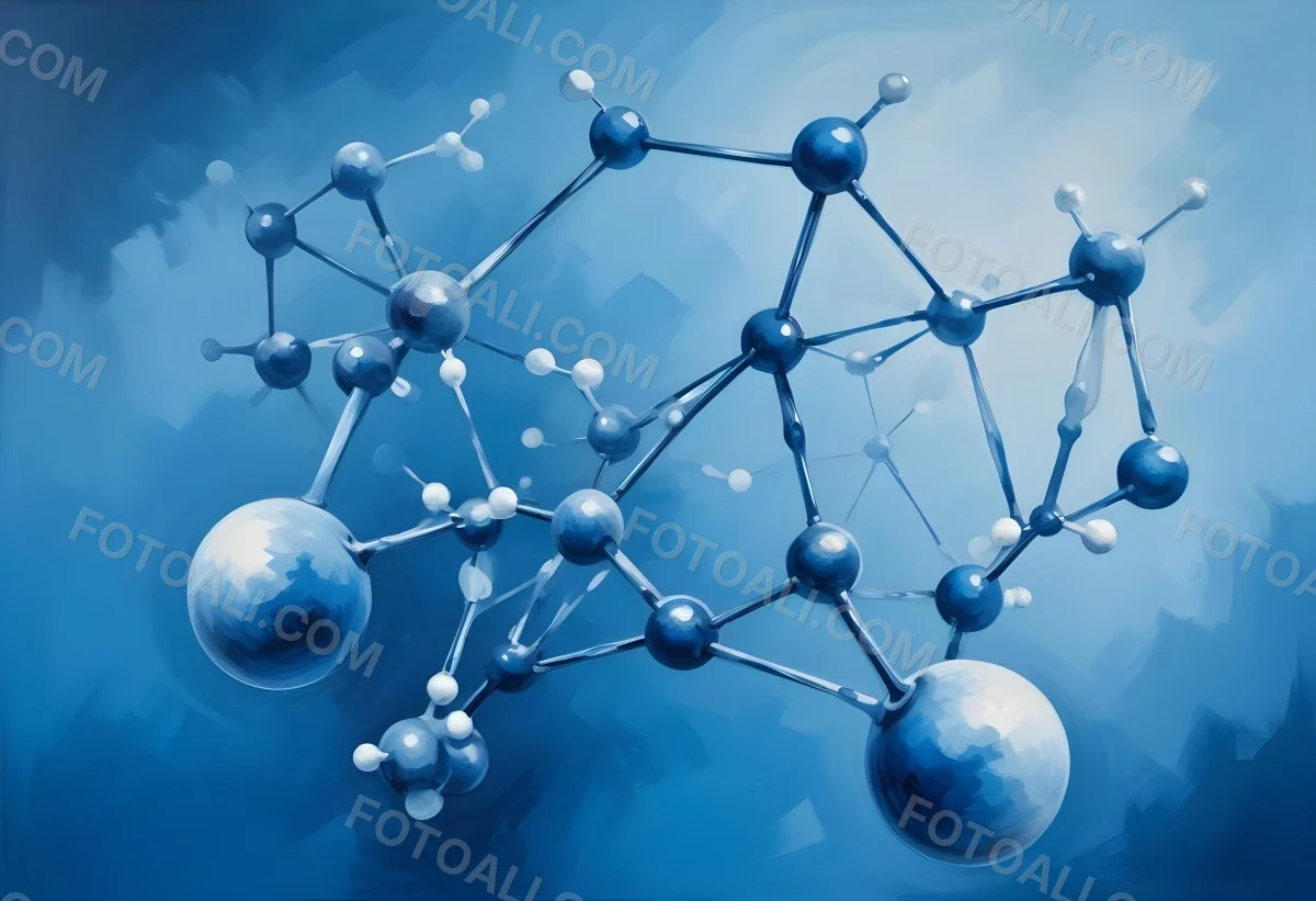 3d Model Molecular Structure With Interconnected Spheres And Rods Blue Color Scheme Scientific Visualization Clean And Modern Design Abstract Representation Of Molecules Technology Related Theme Against A Blue Ba 61 3098