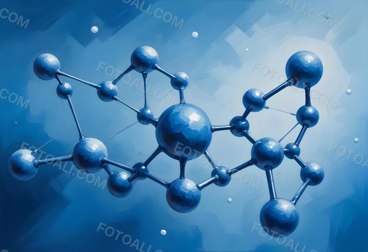 3d Model Molecular Structure With Interconnected Spheres And Rods Blue Color Scheme Scientific Visualization Clean And Modern Design Abstract Representation Of Molecules Technology Related Theme Against A Blue Ba 78 Fcc4