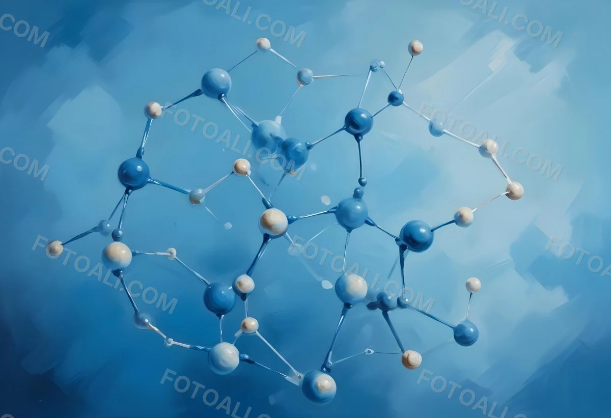 3d Model Molecular Structure With Interconnected Spheres And Rods Blue Color Scheme Scientific Visualization Clean And Modern Design Abstract Representation Of Molecules Technology Related Theme Against A Blue Ba 79 6d85