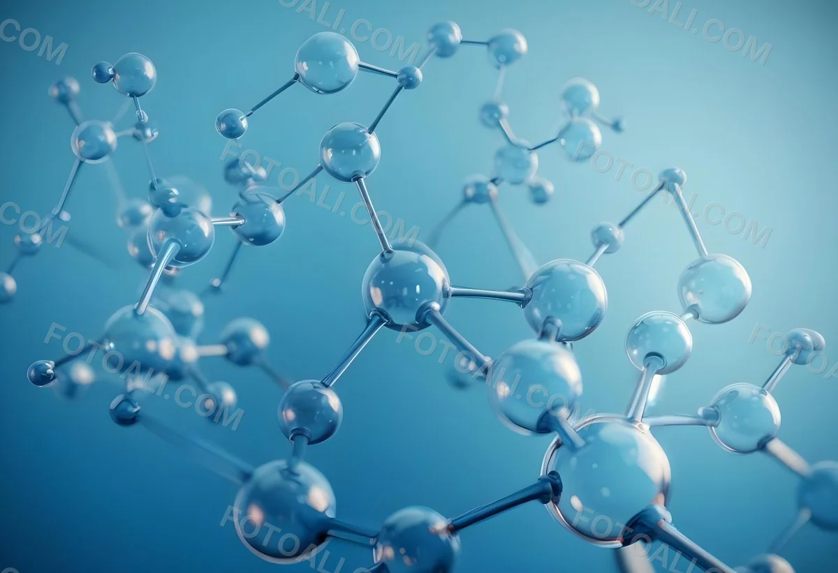 3d Model Molecular Structure With Interconnected Spheres And Rods Blue Color Scheme Scientific Visualization Clean And Modern Design Abstract Representation Of Molecules Technology Related Theme Against A Blue Ba 8 Aae0