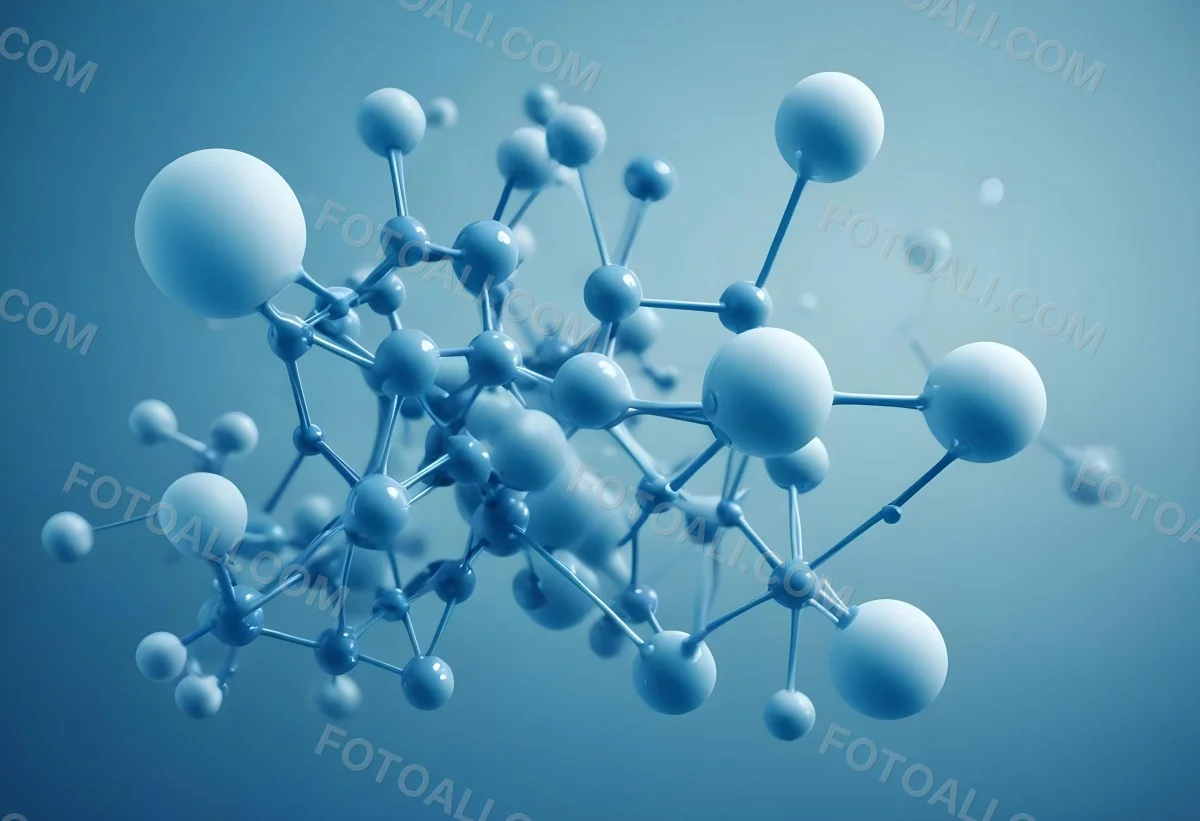 3d Model Molecular Structure With Interconnected Spheres And Rods Blue Color Scheme Scientific Visualization Clean And Modern Design Abstract Representation Of Molecules Technology Related Theme Against A Blue Ba 9 7012