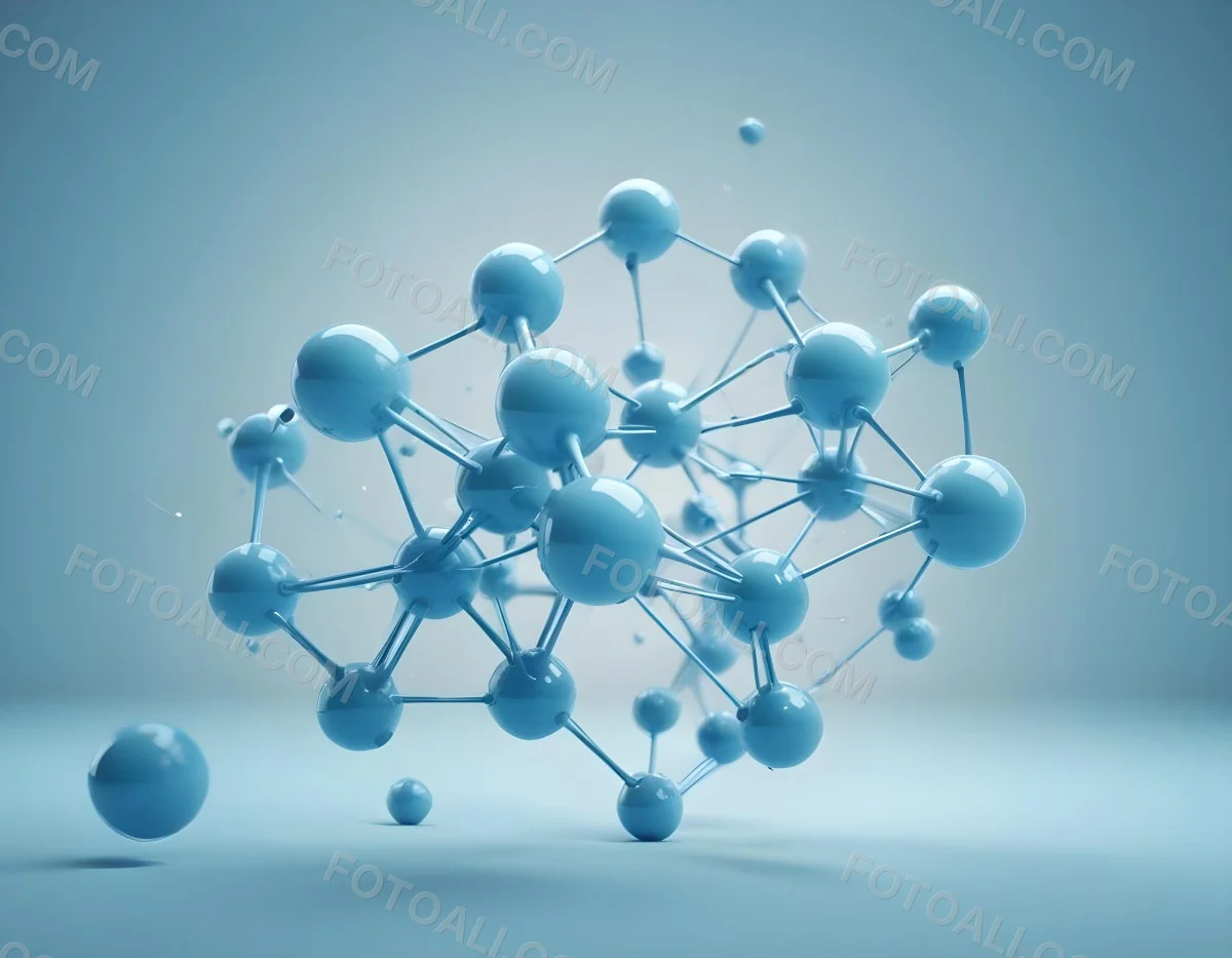 3d Model Molecular Structure With Interconnected Spheres And Rods Light Blue Color Scheme Scientific Visualization Clean And Minimalist Design Soft Lighting Abstract Background With Blurred Spheres Figure Octane 19 C02f