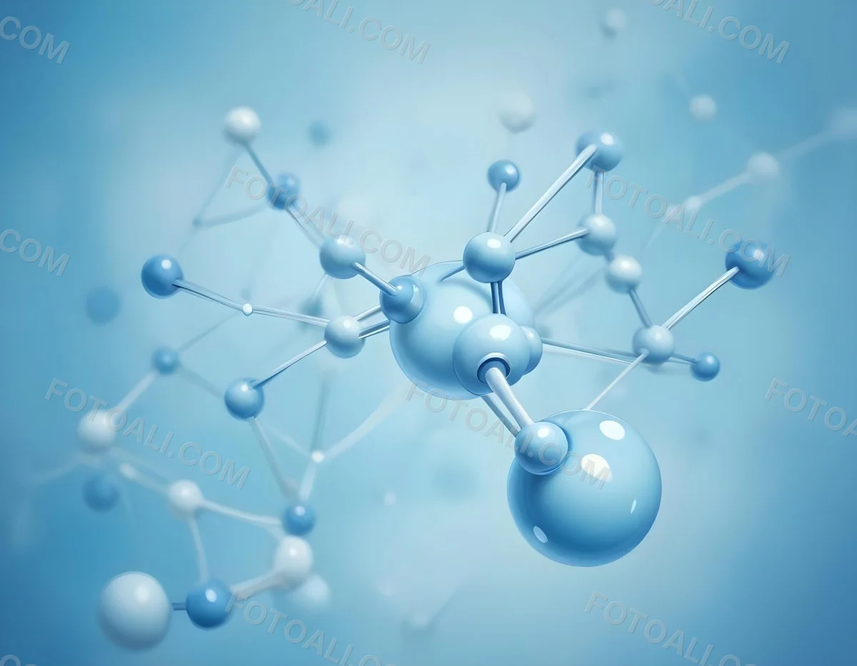 3d Model Molecular Structure With Interconnected Spheres And Rods Light Blue Color Scheme Scientific Visualization Clean And Minimalist Design Soft Lighting Abstract Background With Blurred Spheres Figure Octane 28 7cbc