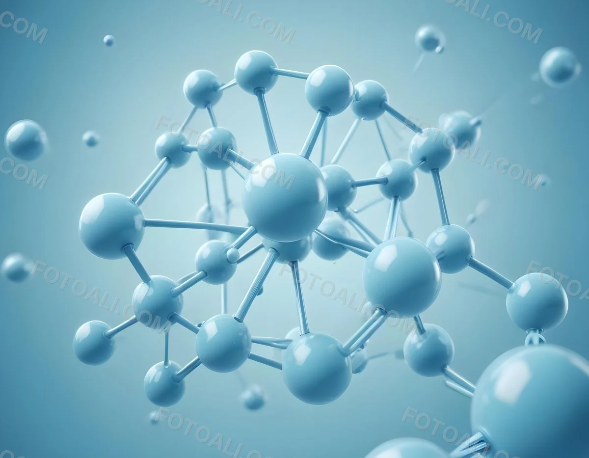 3d Model Molecular Structure With Interconnected Spheres And Rods Light Blue Color Scheme Scientific Visualization Clean And Minimalist Design Soft Lighting Abstract Background With Blurred Spheres Figure Octane 31 3598