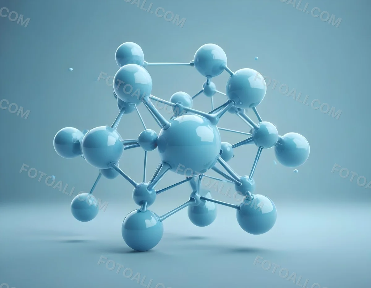 3d Model Molecular Structure With Interconnected Spheres And Rods Light Blue Color Scheme Scientific Visualization Clean And Minimalist Design Soft Lighting Abstract Background With Blurred Spheres Figure Octane 36 A24d