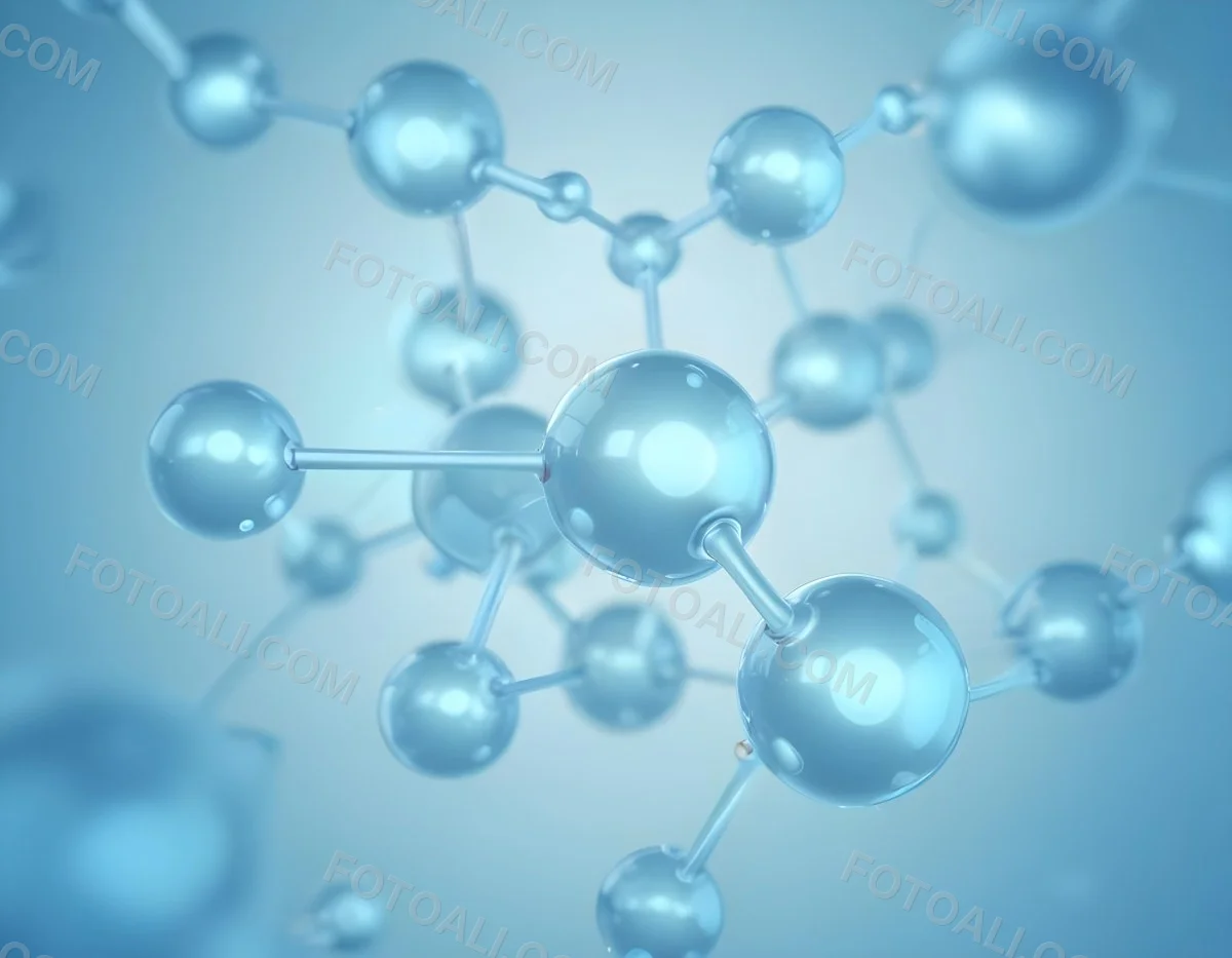 3d Model Molecular Structure With Interconnected Spheres And Rods Light Blue Color Scheme Scientific Visualization Clean And Minimalist Design Soft Lighting Abstract Background With Blurred Spheres Figure Octane 55 0646