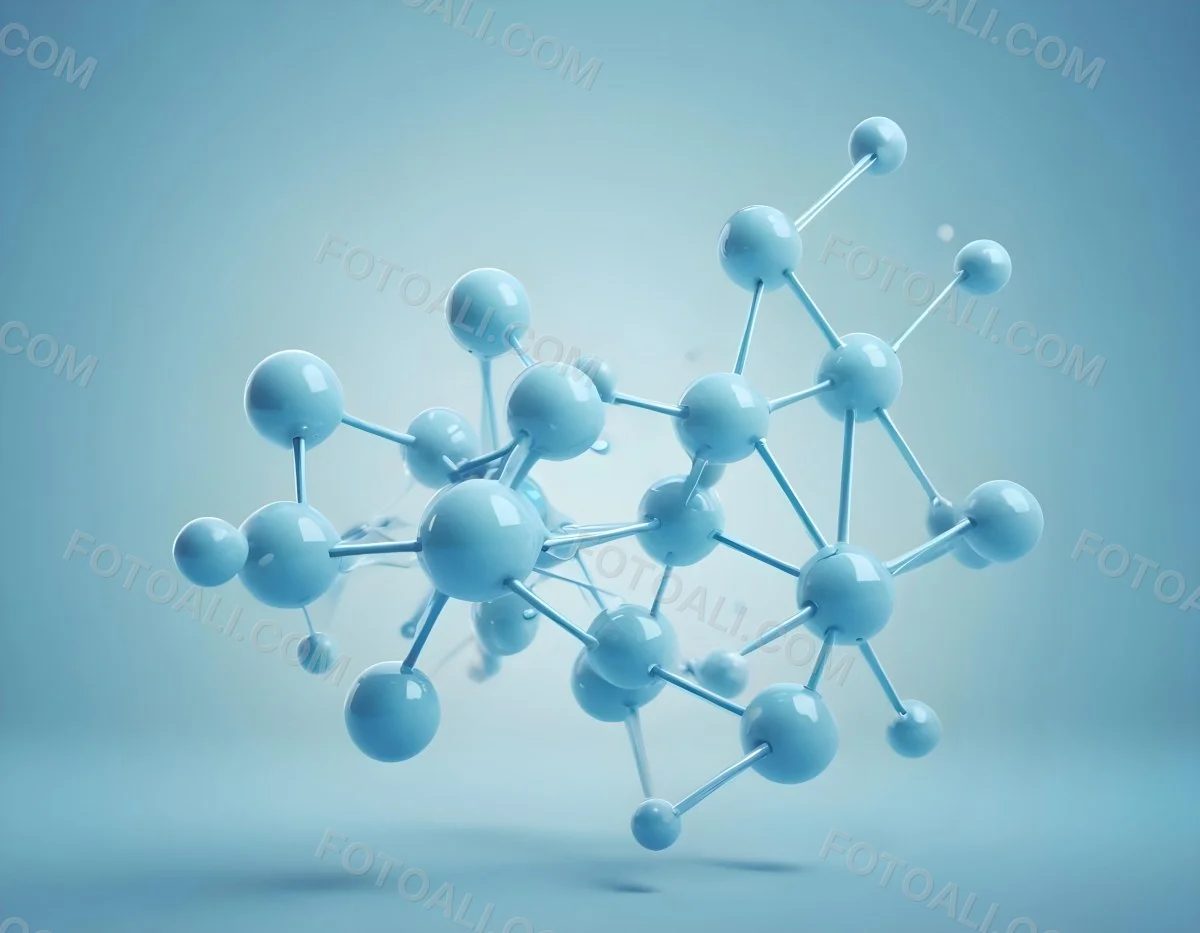 3d Model Molecular Structure With Interconnected Spheres And Rods Light Blue Color Scheme Scientific Visualization Clean And Minimalist Design Soft Lighting Abstract Background With Blurred Spheres Figure Octane 66 E38c
