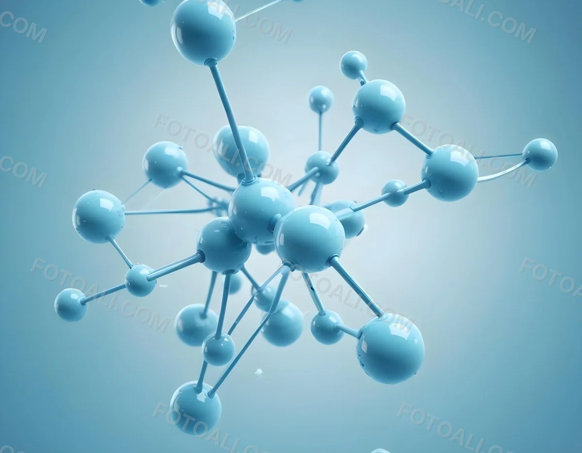 3d Model Molecular Structure With Interconnected Spheres And Rods Light Blue Color Scheme Scientific Visualization Clean And Minimalist Design Soft Lighting Abstract Background With Blurred Spheres Figure Octane 7 6c0c