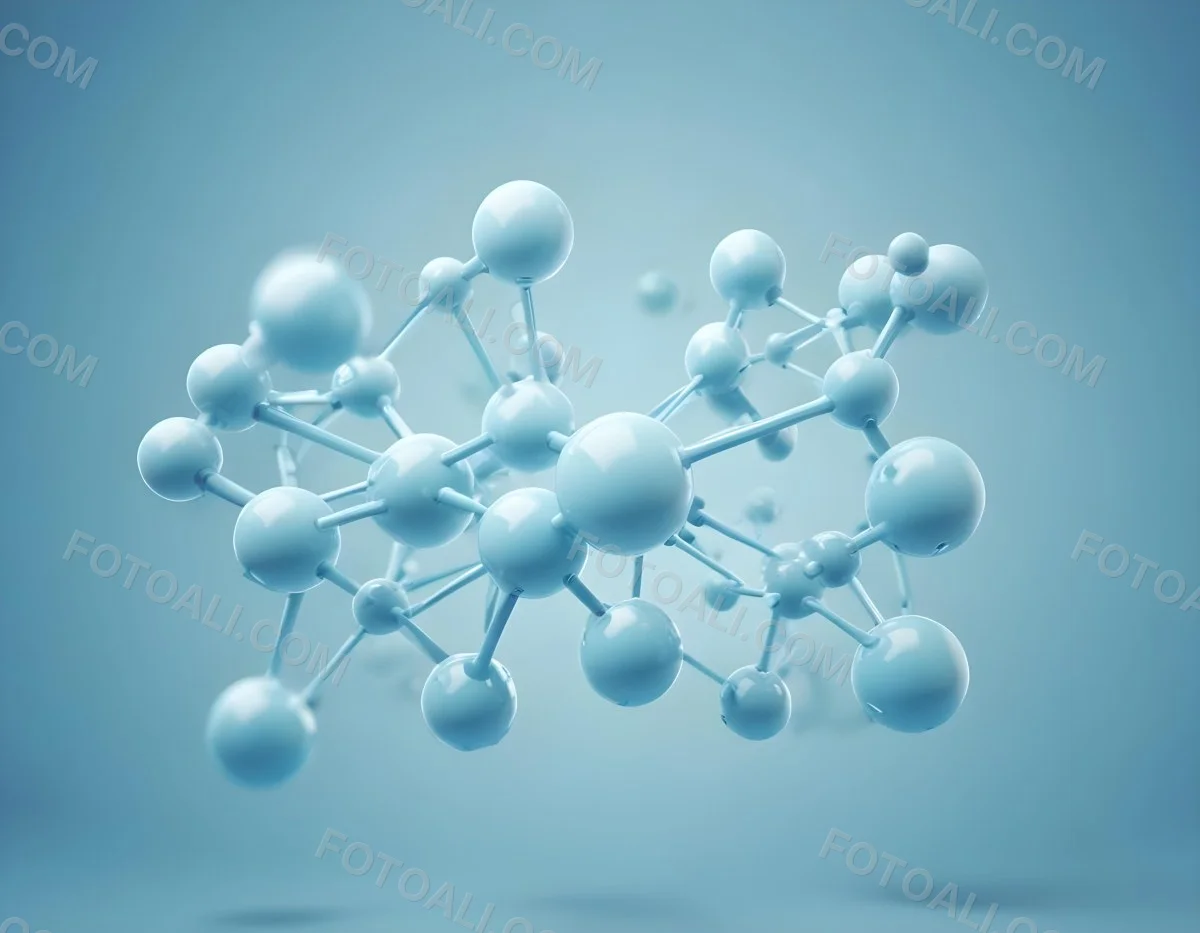 3d Model Molecular Structure With Interconnected Spheres And Rods Light Blue Color Scheme Scientific Visualization Clean And Minimalist Design Soft Lighting Abstract Background With Blurred Spheres Figure Octane 72 44b3