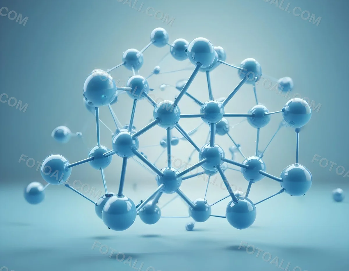 3d Model Molecular Structure With Interconnected Spheres And Rods Light Blue Color Scheme Scientific Visualization Clean And Minimalist Design Soft Lighting Abstract Background With Blurred Spheres Figure Octane 9 0d34
