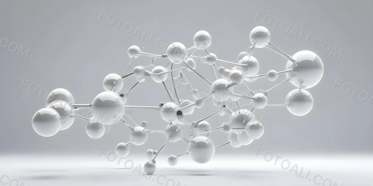 3d Model Molecular Structure With Interconnected Spheres And Rods Transparent Material Soft Shadows White Background Scientific Visualization Minimalist Composition Clean Aesthetic Modern Design Conceptual Rep 38 5a3d