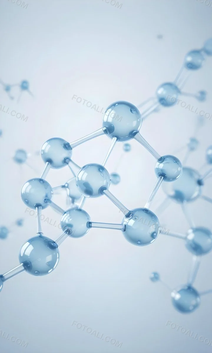 3d Model Molecular Structure With Interconnected Spheres Transparent Material Light Blue Color Scientific Representation Clean And Minimalist Design Soft Lighting Abstract Background Figure Octane Render Volumet 26 34ce