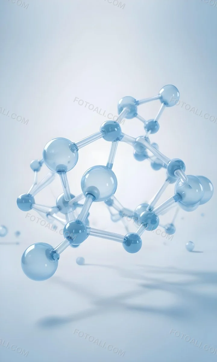 3d Model Molecular Structure With Interconnected Spheres Transparent Material Light Blue Color Scientific Representation Clean And Minimalist Design Soft Lighting Abstract Background Figure Octane Render Volumet 35 E578