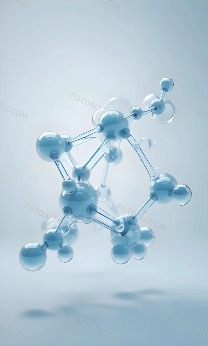 3d Model Molecular Structure With Interconnected Spheres Transparent Material Light Blue Color Scientific Representation Clean And Minimalist Design Soft Lighting Abstract Background Figure Octane Render Volumet 41 61d5