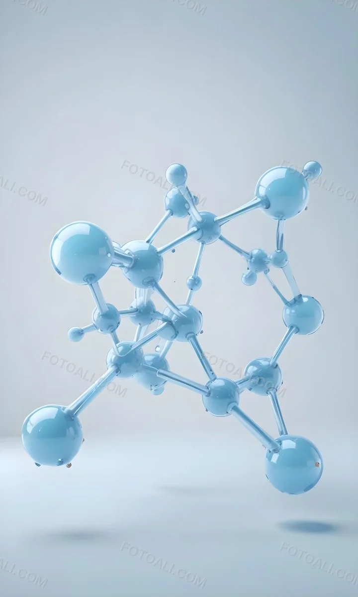 3d Model Molecular Structure With Interconnected Spheres Transparent Material Light Blue Color Scientific Representation Clean And Minimalist Design Soft Lighting Abstract Background Figure Octane Render Volumet 47 57a7