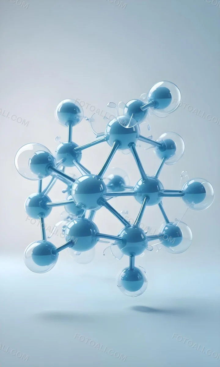 3d Model Molecular Structure With Interconnected Spheres Transparent Material Light Blue Color Scientific Representation Clean And Minimalist Design Soft Lighting Abstract Background Figure Octane Render Volumet 48 8150