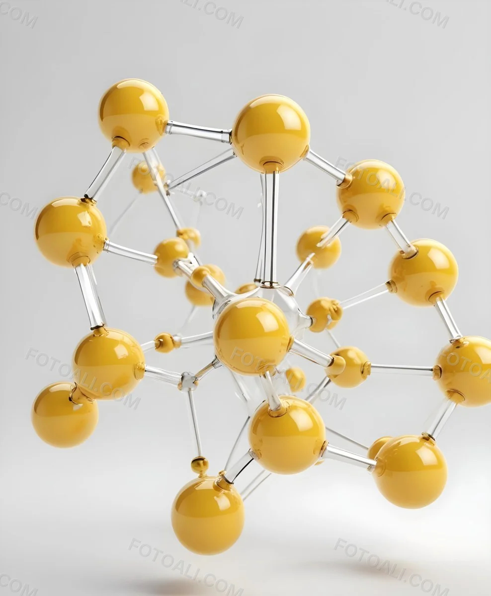 3d Model Molecular Structure With Yellow Spheres Connected By Transparent Rods Casting Soft Shadows On A White Surface Scientific Visualization Clean Presentation Figure Octane Render Volumetric Highly Detailed Vide 1 2485