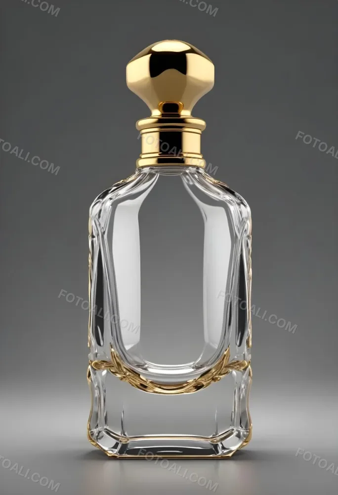 3d Model Perfume Bottle With A Gold Cap And White Accents Transparent Glass Liquid Inside Simple Black Background Figure Octane Render Volumetric Highly Detailed Videogame Aesthetic 32 C5d3