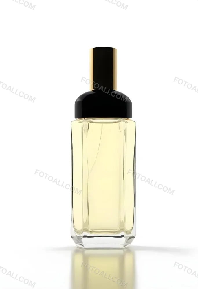 3d Model Perfume Bottle With A Gold Cap And White Accents Transparent Glass Liquid Inside Simple Black Background Figure Octane Render Volumetric Highly Detailed Videogame Aesthetic 40 F7fd