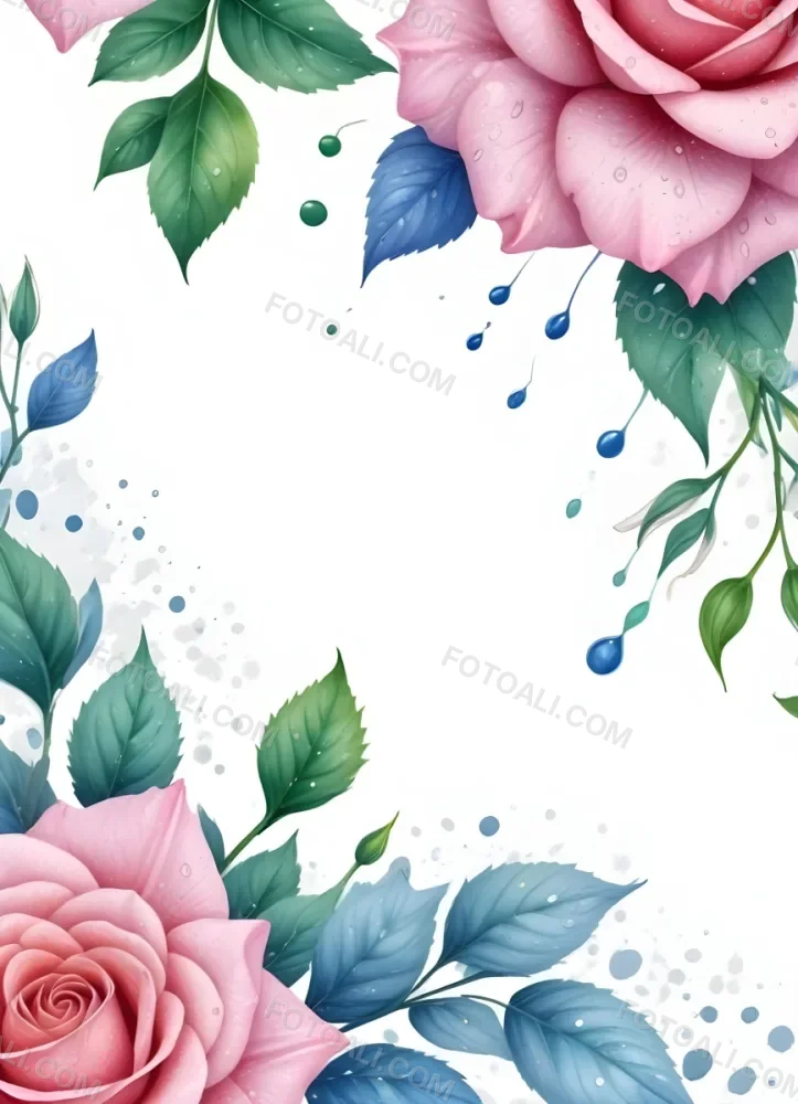3d Model Pink Rose And Lily With Green Leaves And Blue Petals On A White Background With White Dots And Watercolor Effect Figure Octane Render Volumetric Highly Detailed Videogame Aesthetic 15 D4a0