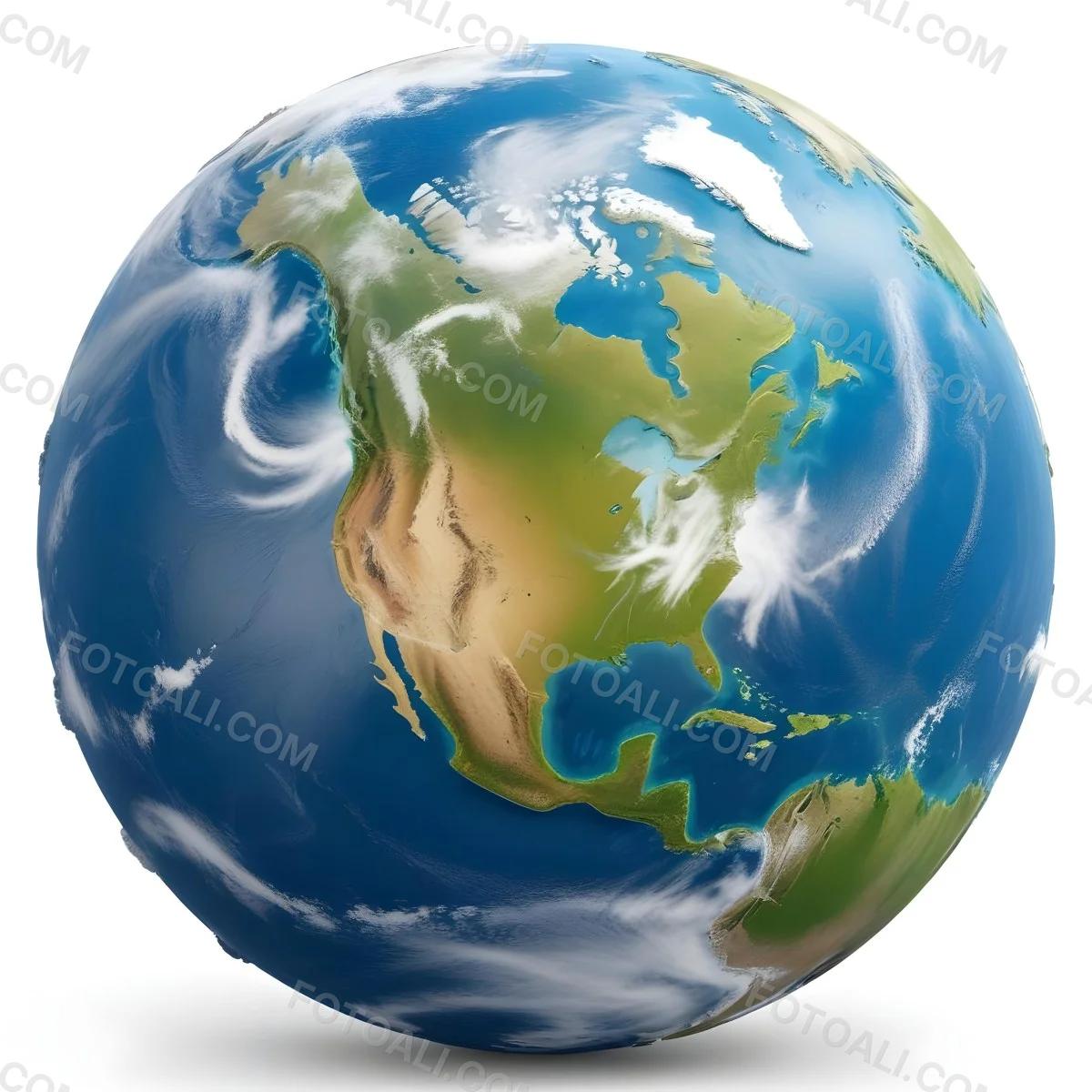 3d Model Planet Earth With Visible Continents Oceans And Cloud Cover Showcasing North America Illuminated By Sunlight Casting A Soft Shadow On A White Background Figure Octane Render Volumetric Highly Detai 10 A627