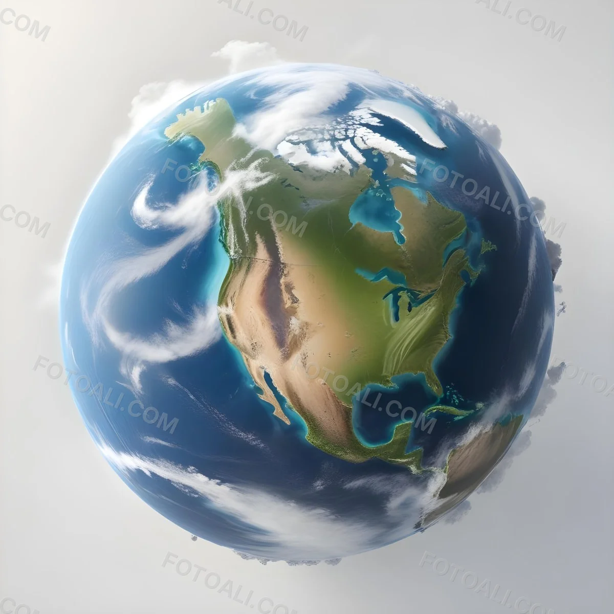 3d Model Planet Earth With Visible Continents Oceans And Cloud Cover Showcasing North America Illuminated By Sunlight Casting A Soft Shadow On A White Background Figure Octane Render Volumetric Highly Detai 12 D0f8