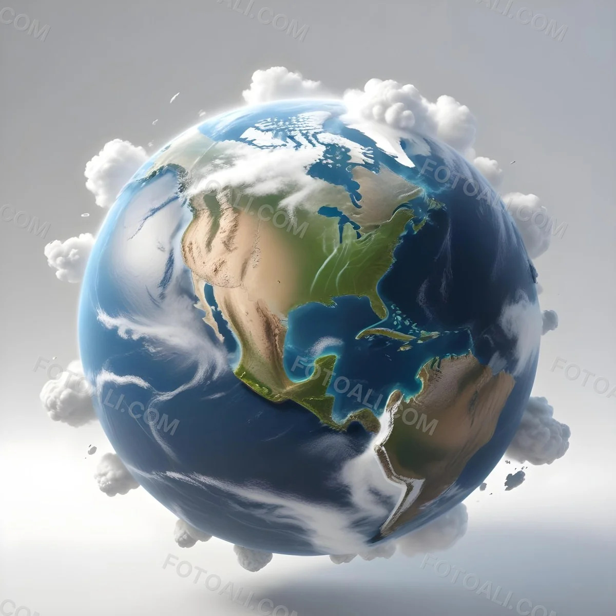 3d Model Planet Earth With Visible Continents Oceans And Cloud Cover Showcasing North America Illuminated By Sunlight Casting A Soft Shadow On A White Background Figure Octane Render Volumetric Highly Detai 16 1b20