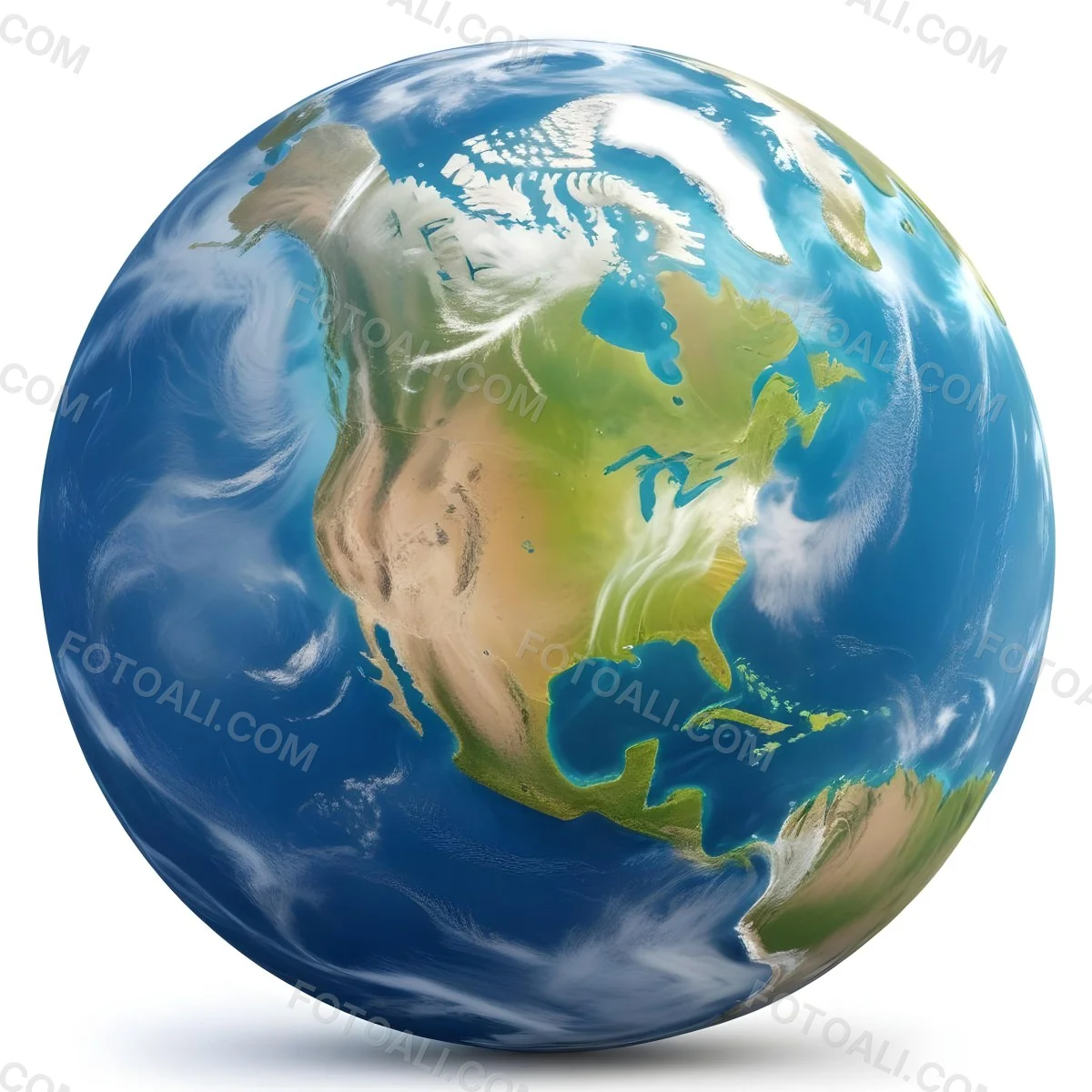 3d Model Planet Earth With Visible Continents Oceans And Cloud Cover Showcasing North America Illuminated By Sunlight Casting A Soft Shadow On A White Background Figure Octane Render Volumetric Highly Detai 22 Ac88