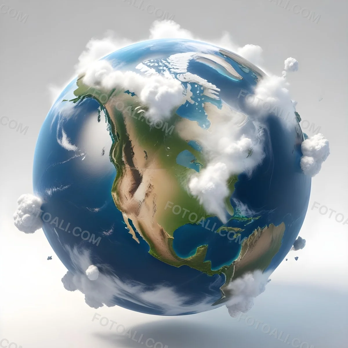 3d Model Planet Earth With Visible Continents Oceans And Cloud Cover Showcasing North America Illuminated By Sunlight Casting A Soft Shadow On A White Background Figure Octane Render Volumetric Highly Detai 4 7624