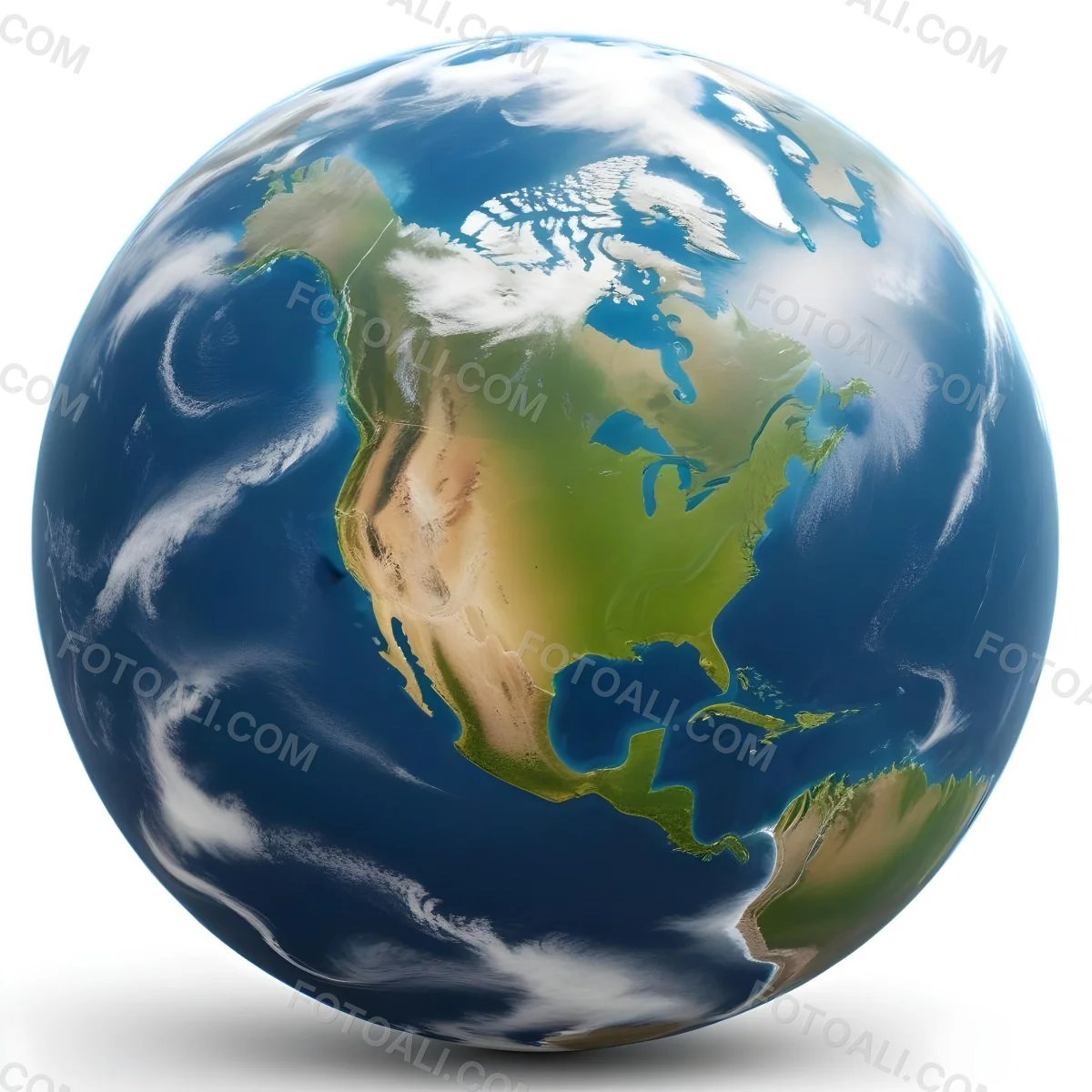 3d Model Planet Earth With Visible Continents Oceans And Cloud Cover Showcasing North America Illuminated By Sunlight Casting A Soft Shadow On A White Background Figure Octane Render Volumetric Highly Detai 5 5d65