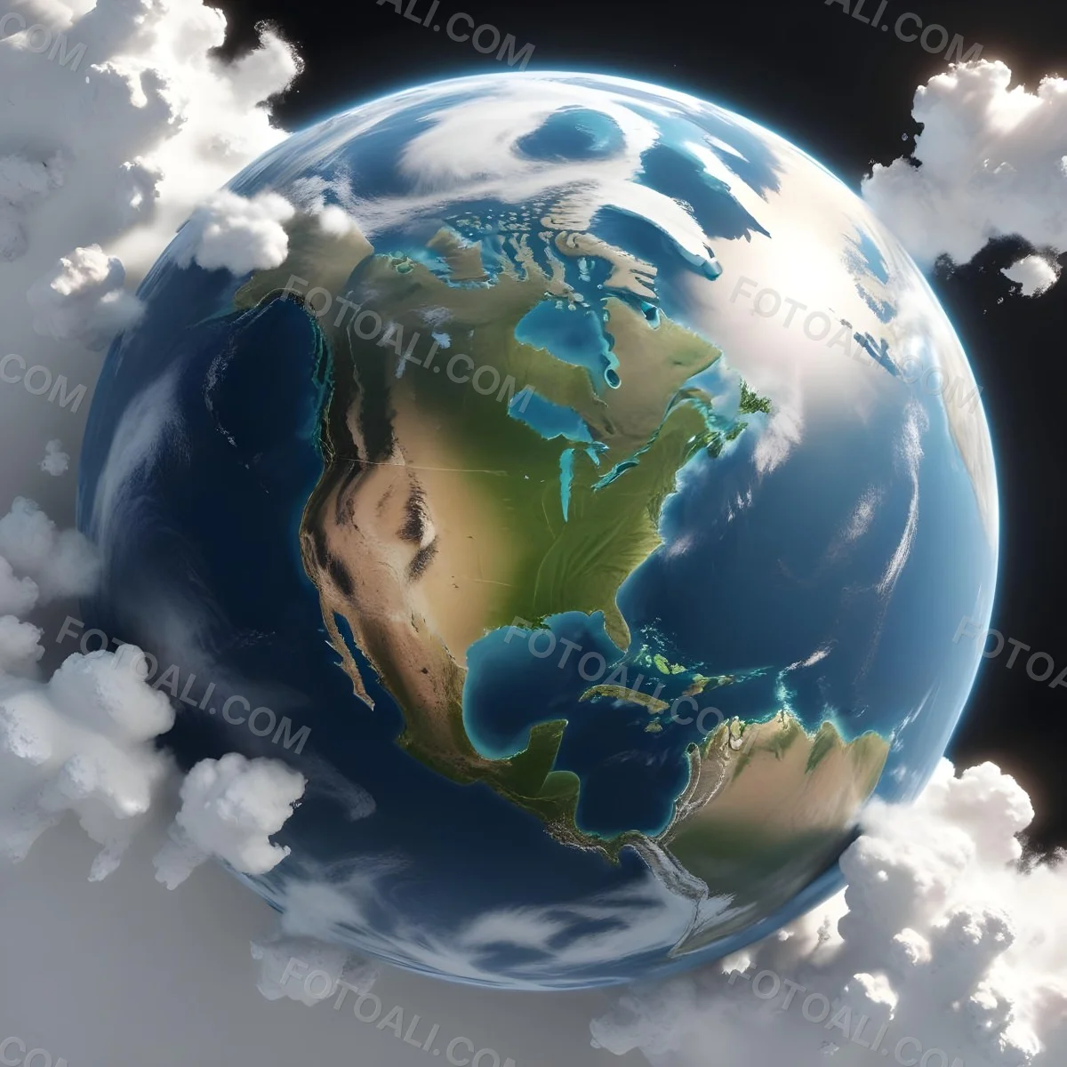 3d Model Planet Earth With Visible Continents Oceans And Cloud Cover Showcasing North America Illuminated By Sunlight Casting A Soft Shadow On A White Background Figure Octane Render Volumetric Highly Detai 6 77b6