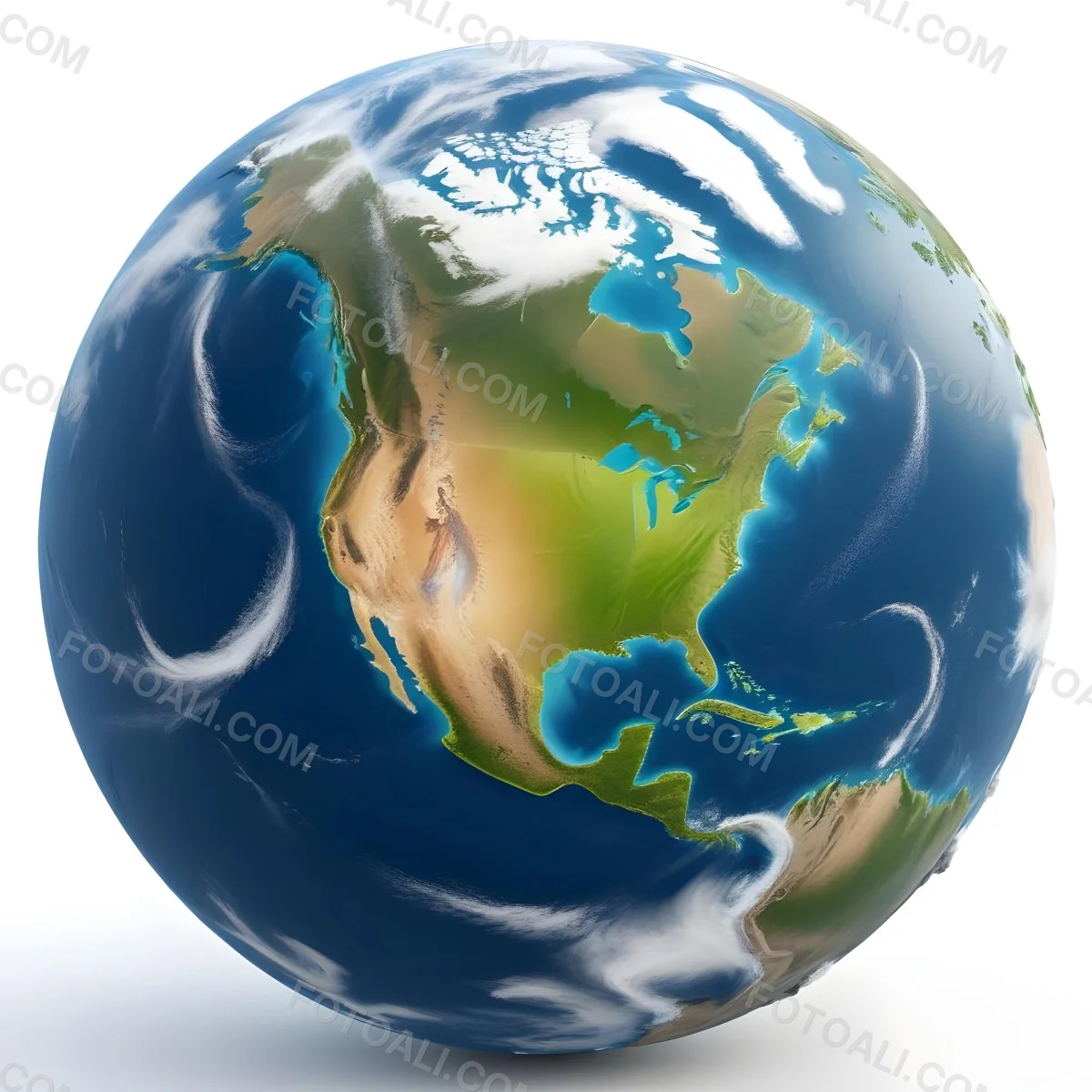3d Model Planet Earth With Visible Continents Oceans And Cloud Cover Showcasing North America Illuminated By Sunlight Casting A Soft Shadow On A White Background Figure Octane Render Volumetric Highly Detai 7 5e26