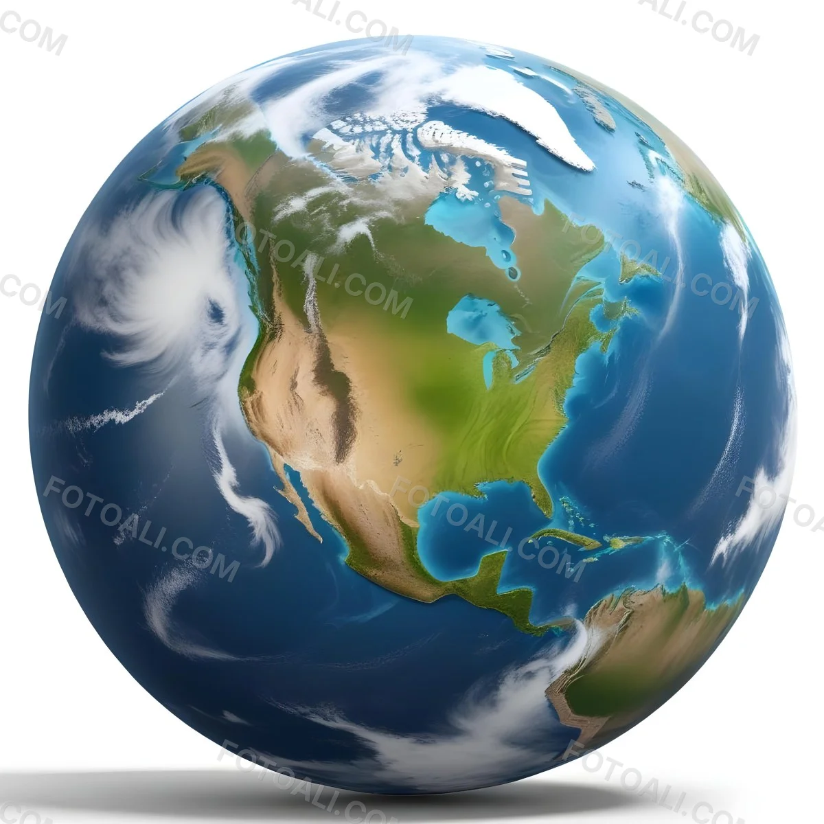 3d Model Planet Earth With Visible Continents Oceans And Cloud Cover Showcasing North America Illuminated By Sunlight Casting A Soft Shadow On A White Background Figure Octane Render Volumetric Highly Detai 9 6b1e