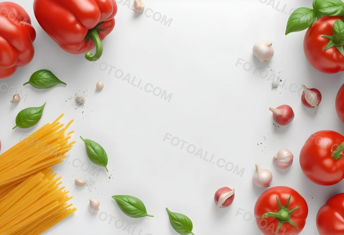3d Model Red Pepper Garlic Basil Leaves Tomato Spaghetti Salt And Pepper On A White Background Figure Octane Render Volumetric Highly Detailed Videogame Aesthetic 18 F0c6 B800
