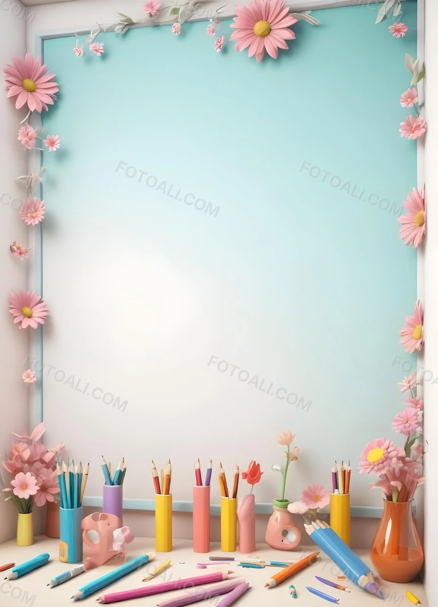 3d Model School Background With Flowers And Pencils Figure Octane Render Volumetric Highly Detailed Videogame Aesthetic 8 A0a2
