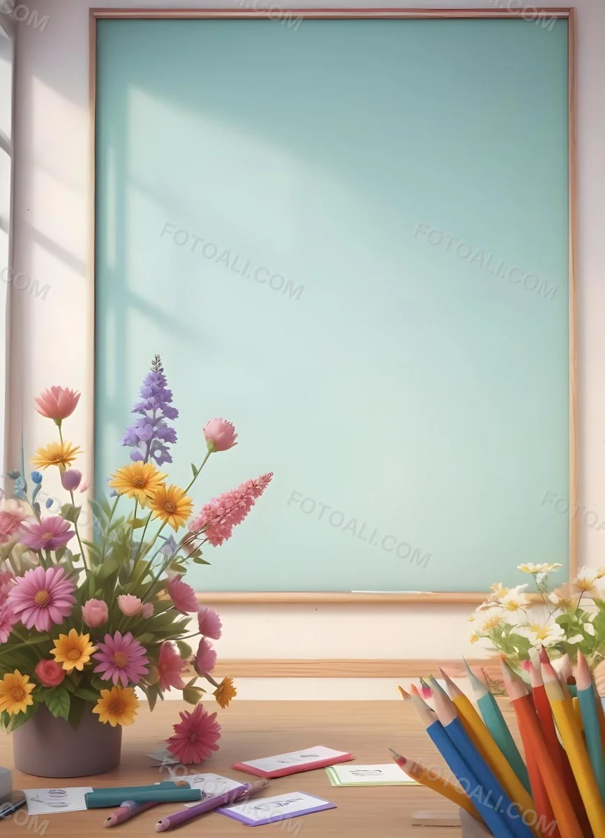 3d Model School Background With Flowers And Pencils Figure Octane Render Volumetric Highly Detailed Videogame Aesthetic 84 Da1c