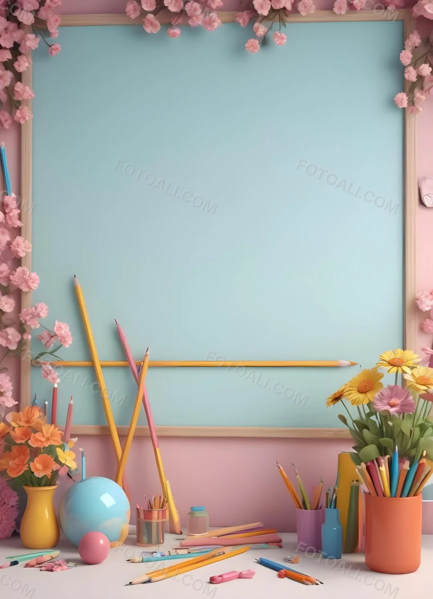 3d Model School Background With Flowers And Pencils Figure Octane Render Volumetric Highly Detailed Videogame Aesthetic 85 61d5