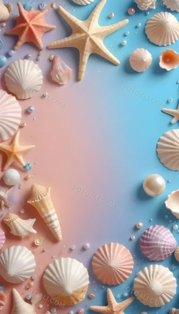 3d Model Seashells Pearls And Other Marine Elements On A Pastel Colored Background Figure Octane Render Volumetric Highly Detailed Videogame Aesthetic 10 3176