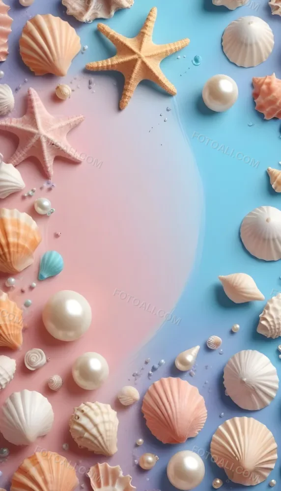 3d Model Seashells Pearls And Other Marine Elements On A Pastel Colored Background Figure Octane Render Volumetric Highly Detailed Videogame Aesthetic 13 6317