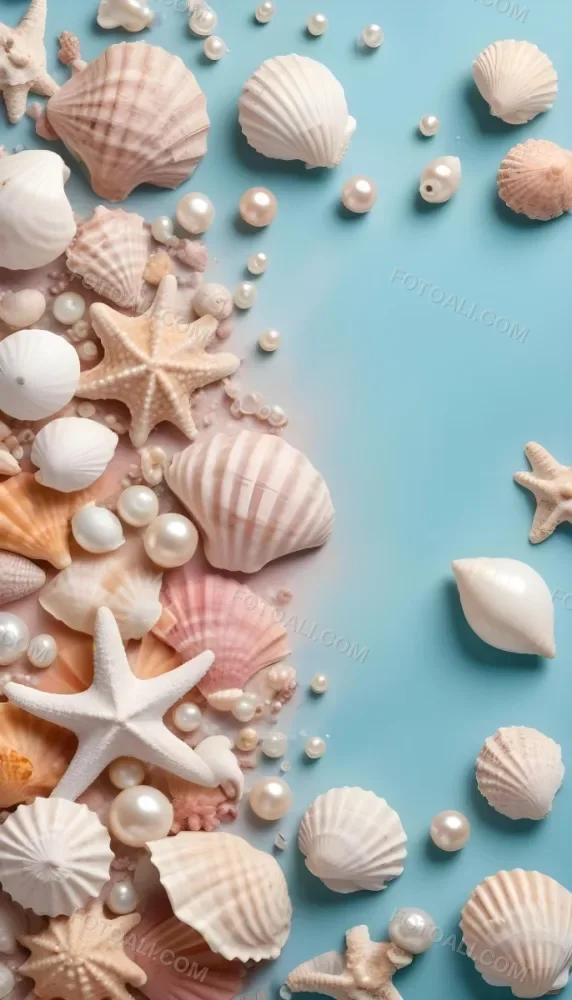 3d Model Seashells Pearls And Other Marine Elements On A Pastel Colored Background Figure Octane Render Volumetric Highly Detailed Videogame Aesthetic 5 846f