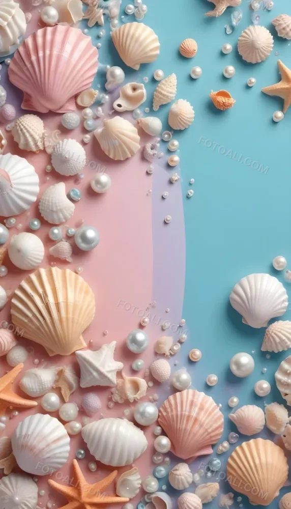 3d Model Seashells Pearls And Other Marine Elements On A Pastel Colored Background Figure Octane Render Volumetric Highly Detailed Videogame Aesthetic 8 B06a