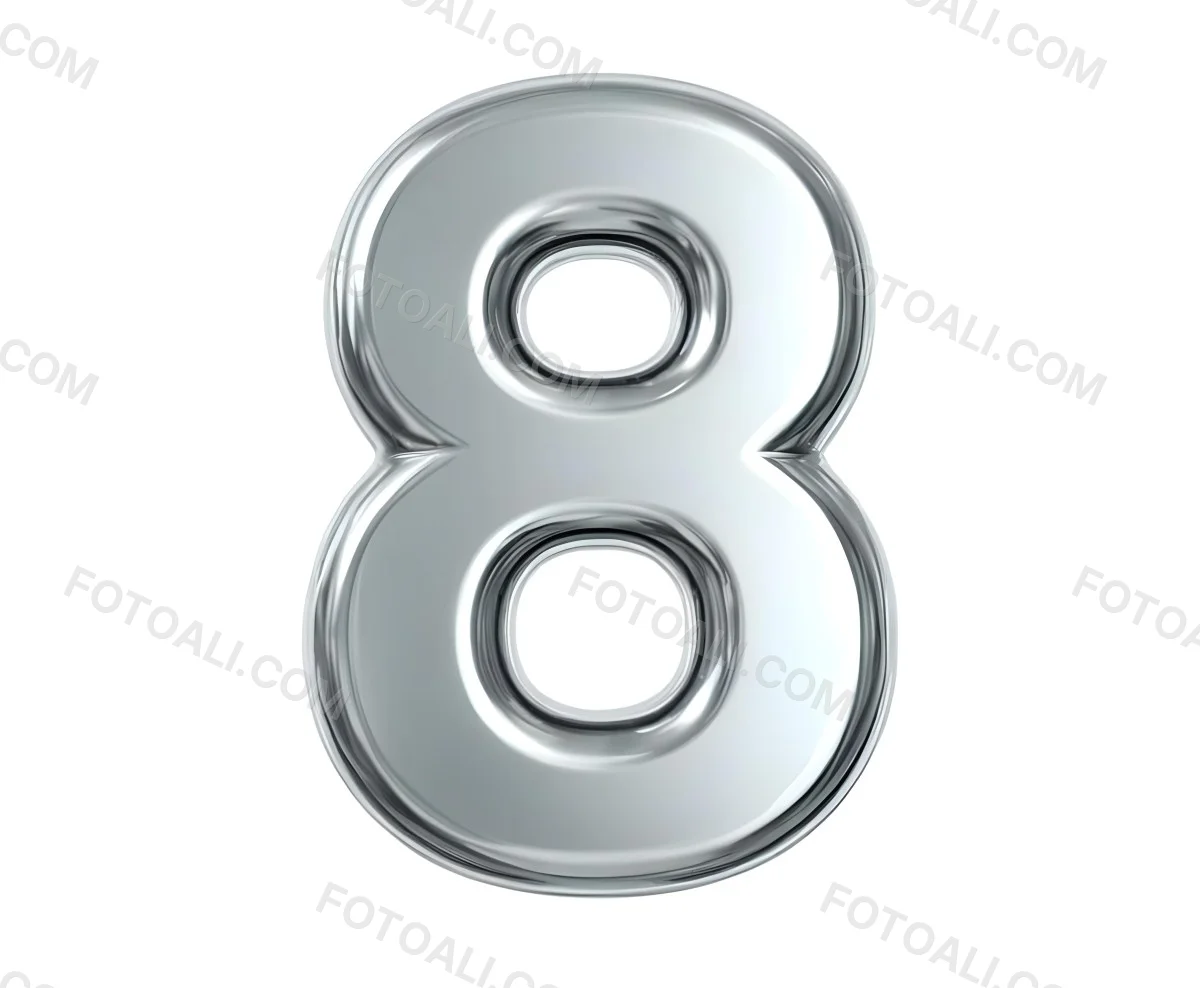3d Model Silver Number Eight With Rounded Edges Metallic Texture Shiny Surface Smooth Finish Simple Design Isolated On A White Background Studio Lighting Figure Octane Render Volumetric Highly Detailed Videogam 11 9015