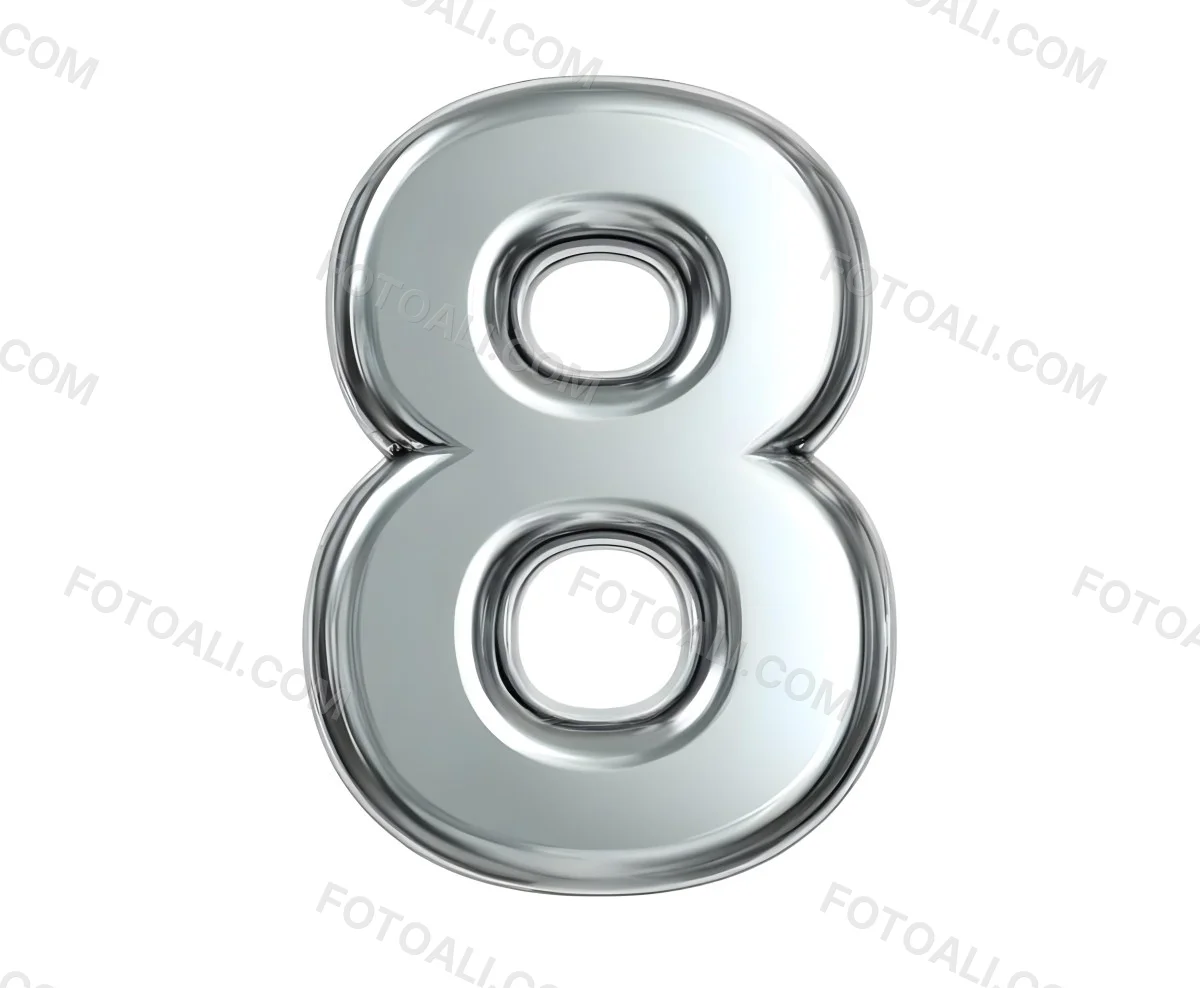 3d Model Silver Number Eight With Rounded Edges Metallic Texture Shiny Surface Smooth Finish Simple Design Isolated On A White Background Studio Lighting Figure Octane Render Volumetric Highly Detailed Videogam 20 Cc0b