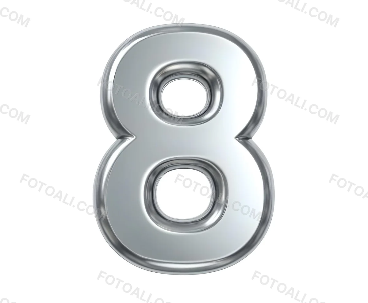 3d Model Silver Number Eight With Rounded Edges Metallic Texture Shiny Surface Smooth Finish Simple Design Isolated On A White Background Studio Lighting Figure Octane Render Volumetric Highly Detailed Videogam 24 B6ea
