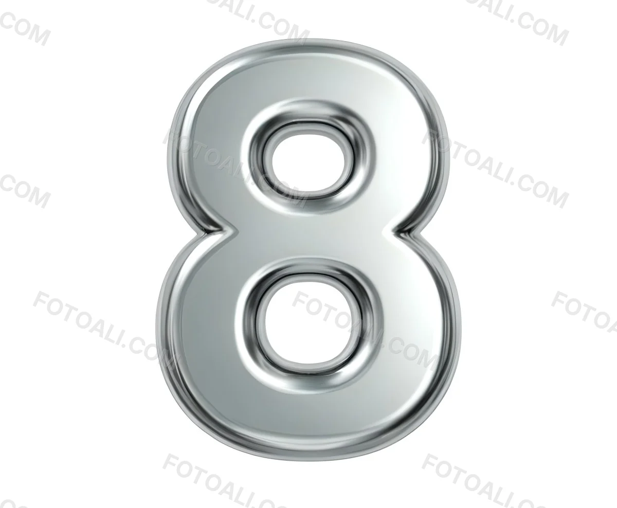 3d Model Silver Number Eight With Rounded Edges Metallic Texture Shiny Surface Smooth Finish Simple Design Isolated On A White Background Studio Lighting Figure Octane Render Volumetric Highly Detailed Videogam 3 21ac