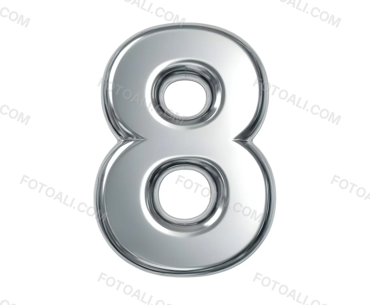 3d Model Silver Number Eight With Rounded Edges Metallic Texture Shiny Surface Smooth Finish Simple Design Isolated On A White Background Studio Lighting Figure Octane Render Volumetric Highly Detailed Videogam 4 667d